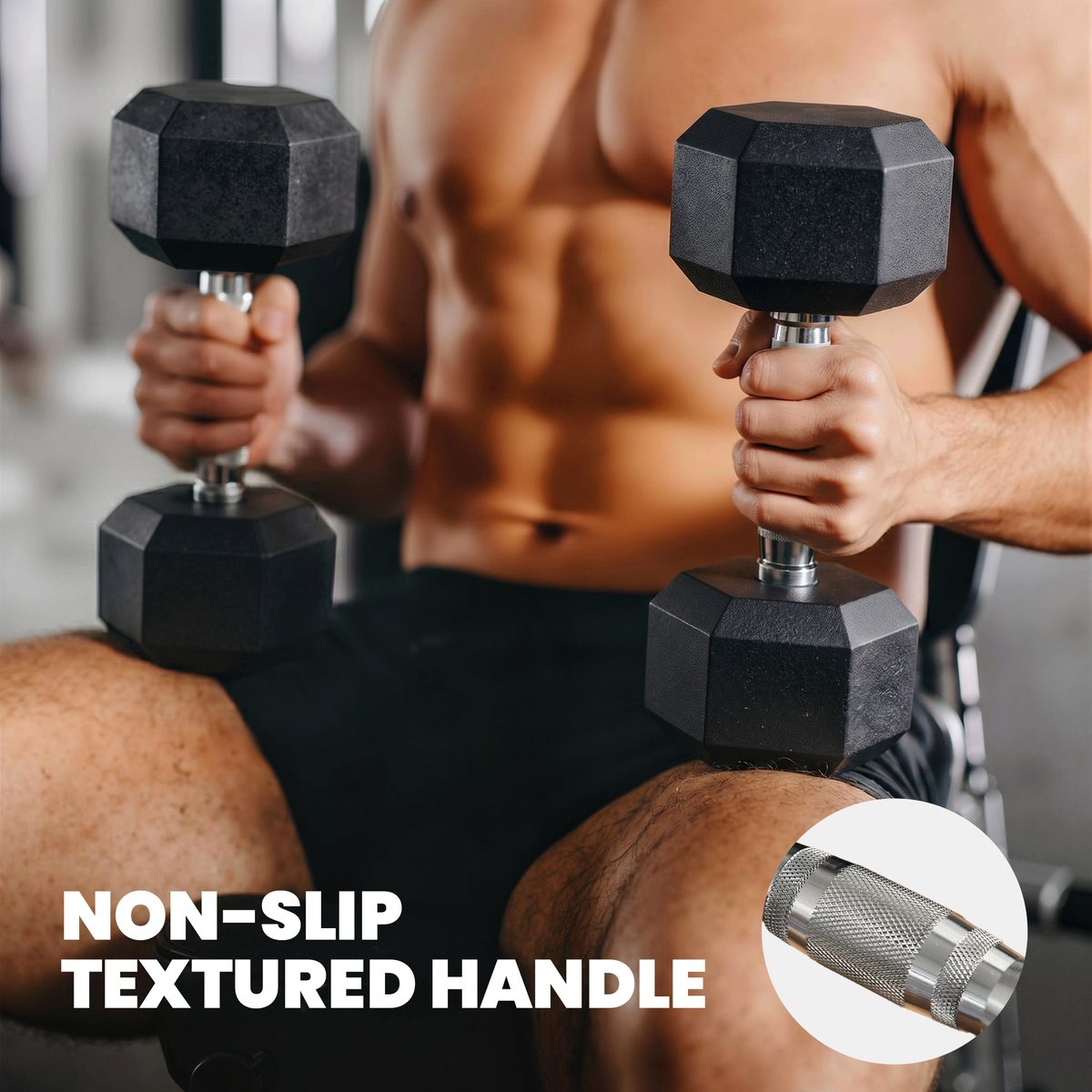 Hex Dumbbell Weight Set with Vertical Rack, 120lbs Rubber-Coated Dumbbells with Non-Slip Handles