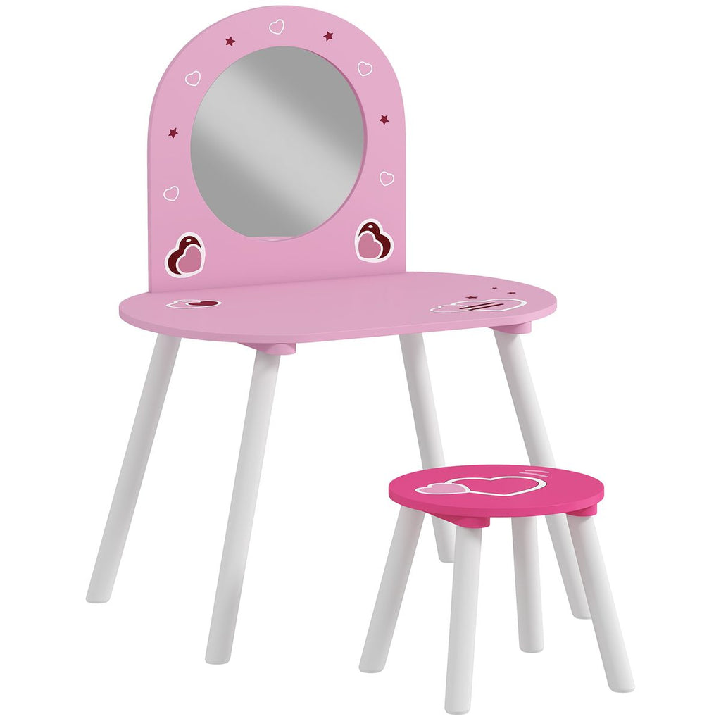 Kids Dressing Table with Mirror and Stool, Girls Vanity Set for Bedroom, Nursery, for Ages 3-6, Pink