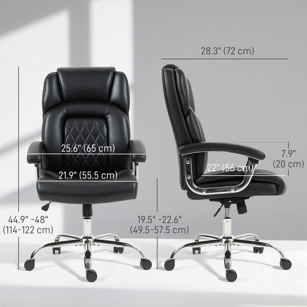 Big and Tall Office Chair 400 lbs, Desk Chair with Spring Cushion, PU Leather, High Back, Swivel Wheels, Black