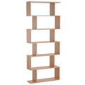 76" 6-Tier Geometric Wooden Bookcase S Shaped Storage Display Bookshelf Modern shelf Open Concept Living Room Home Office Furniture, Maple