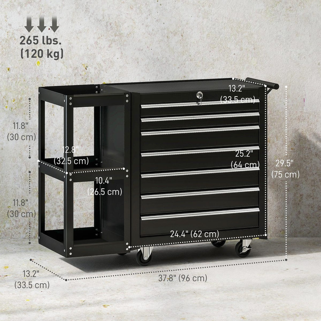 7-Drawer Rolling Tool Chest with Detachable Side Shelf, Lockable Tool Cabinet Box Organizer with Wheels, Black