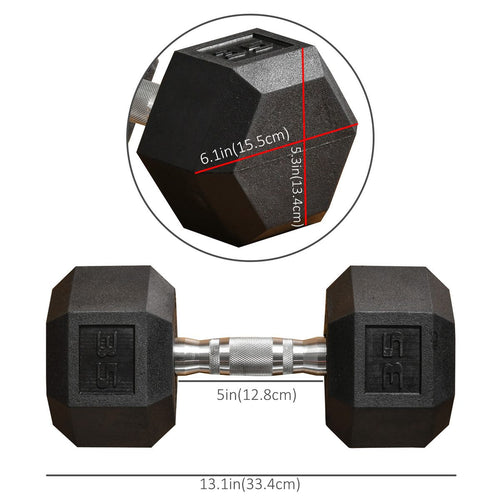 35lbs Rubber Hex Dumbbell, Weight Dumbbell Hand Weight Barbell for Body Fitness Training for Home Office Gym, Black