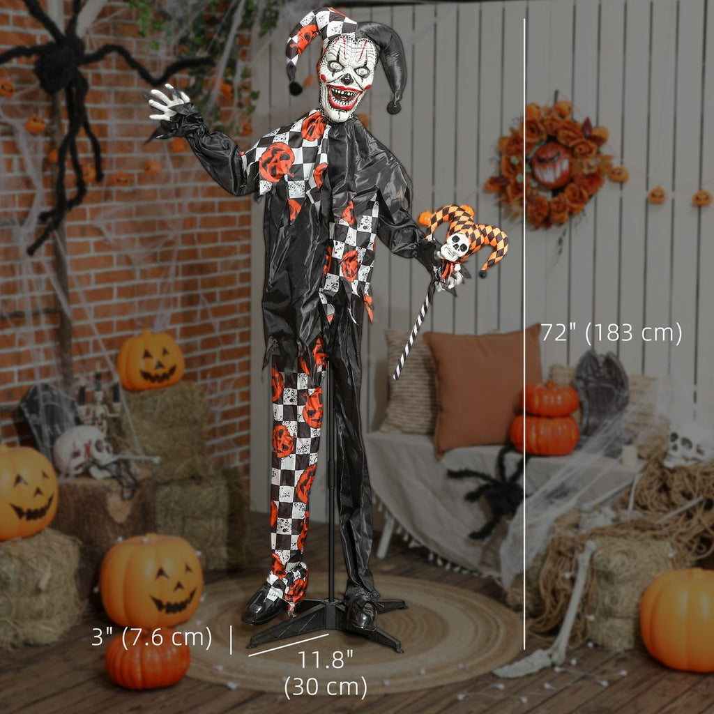 Life Size Halloween Animated Clown with Red Light Up Eyes, Sound Activated Scary Halloween Decorations, Battery Operated