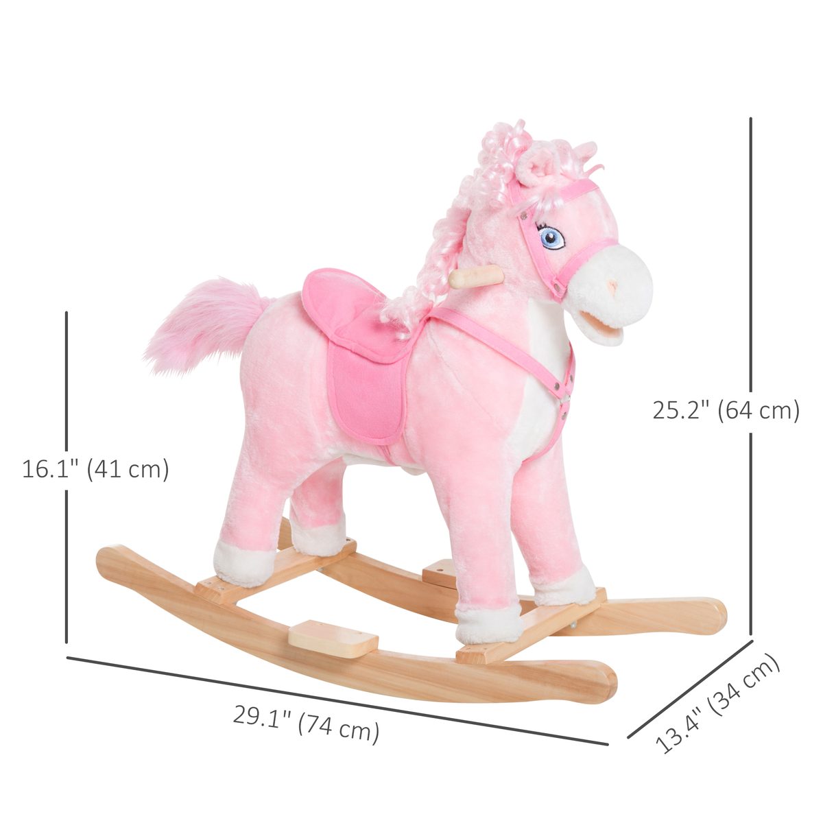 Kids Plush Rocking Horse Child Ride On Toy Rocker with Realistic Sounds Pink