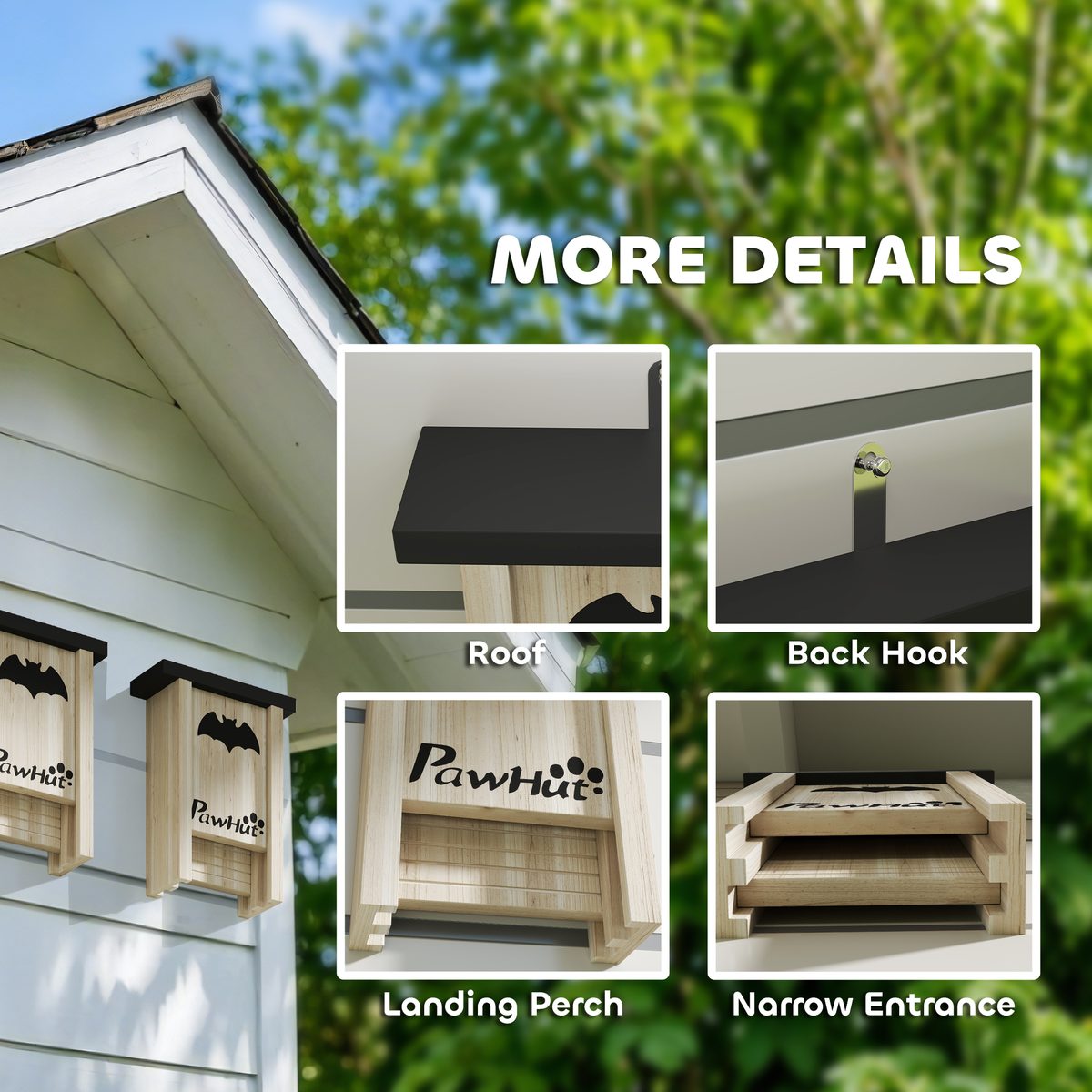 3PCs Wooden Bat Boxes, Bat Houses Designed to Attract Bats & Easy to Hang for Outdoor, Garden, Farm, 18 x 6 x 22.5 cm