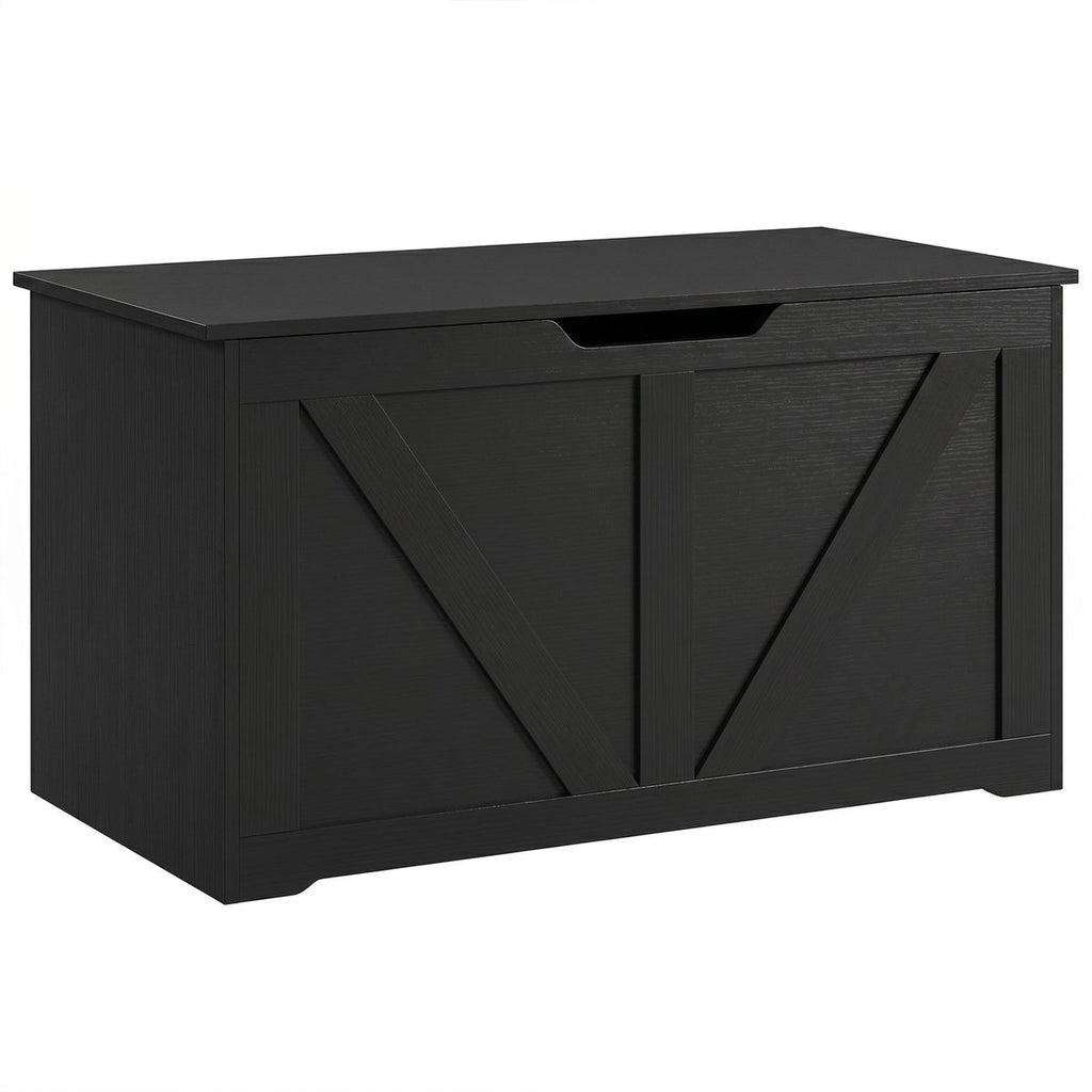 31.5 Inches Storage Chest, Storage Trunk with Safety Hinge for Living Room, Black Wood Grain