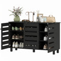 Shoe Cabinet with 3 Slatted Doors, 3-tier Shelving Rack Cabinet with Adjustable Shelves for 15 Pairs of Shoes, Black