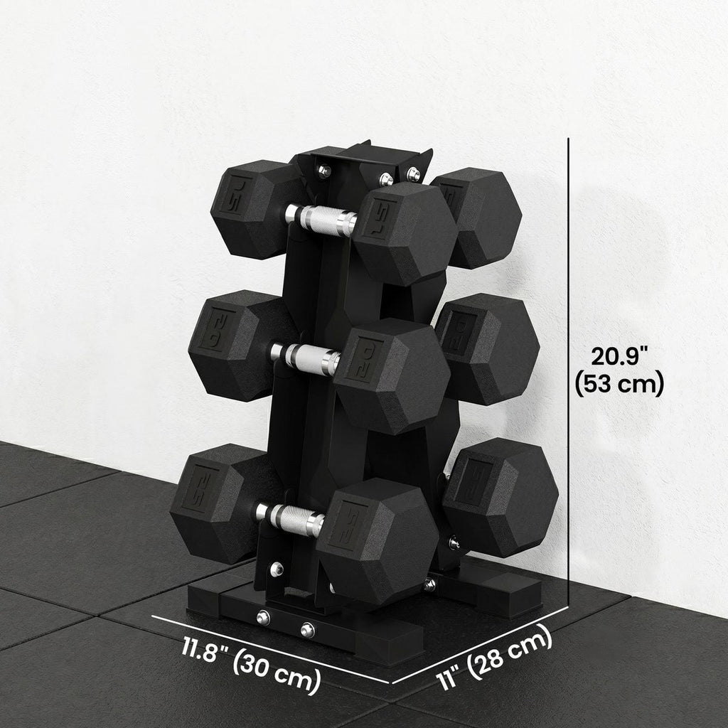 Hex Dumbbell Weight Set with Vertical Rack, 120lbs Rubber-Coated Dumbbells with Non-Slip Handles