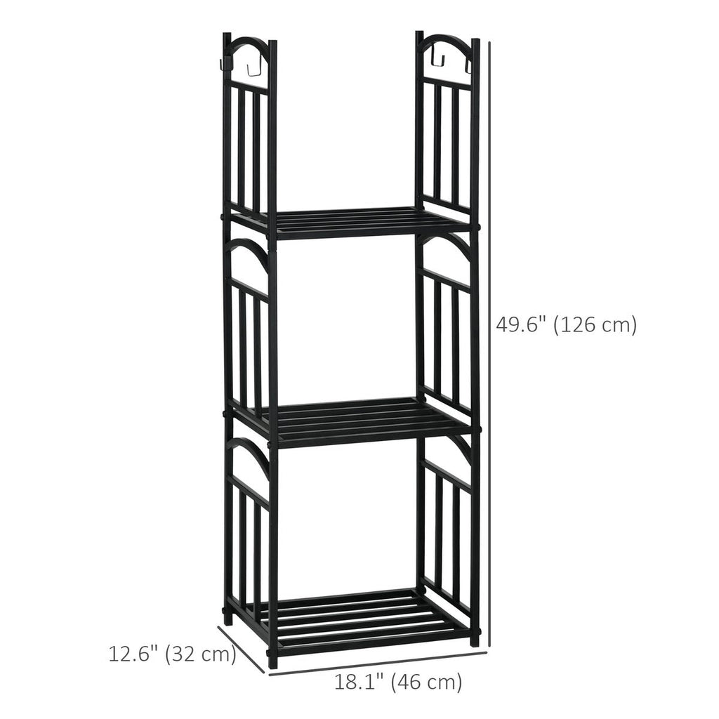 3-Tier Firewood Rack Heavy Duty Wood Storage Log Stacking Shelf with Hanging Hooks, Outdoor Indoor Use, Black