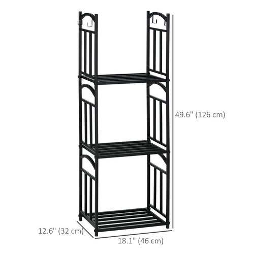 3-Tier Firewood Rack Heavy Duty Wood Storage Log Stacking Shelf with Hanging Hooks, Outdoor Indoor Use, Black