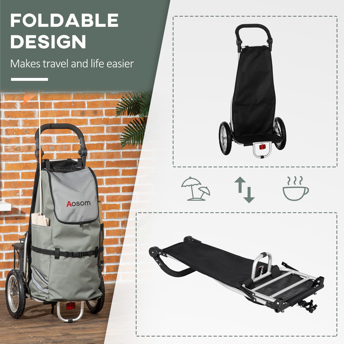 Bike Trailer, Bicycle Cargo Trailer with 12" Wheels, Reflective Strips, Outdoor Wagon Carrier with Aluminum Frame