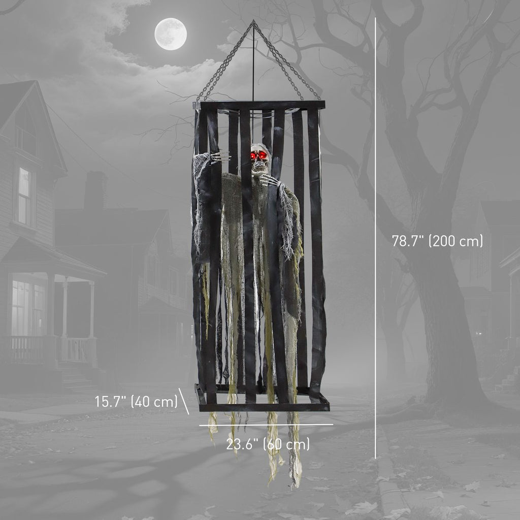 Animatronics Hanging Skeleton Reaper in Cage, Voice-Activated Prop with Flashing Eyes, Easy Setup Indoor