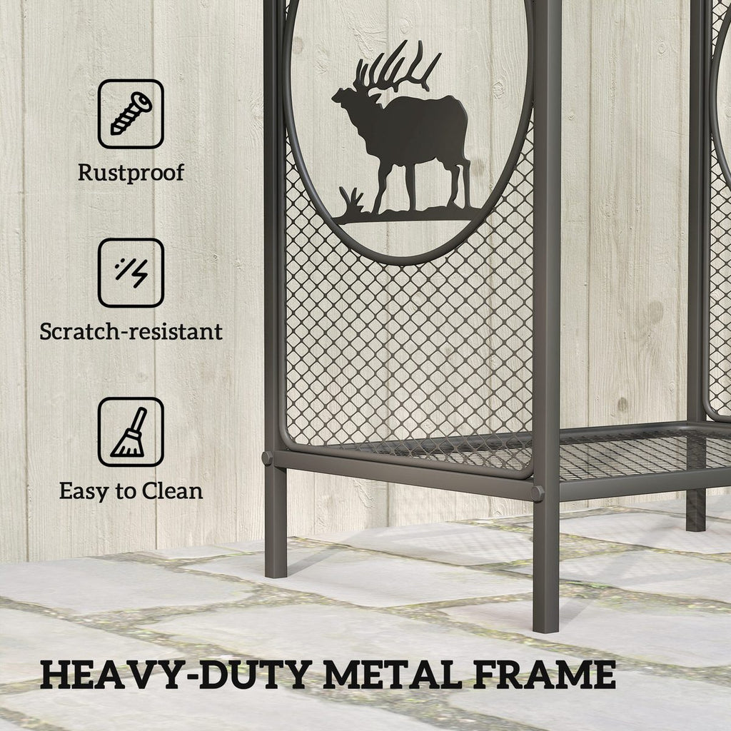 Firewood Rack Outdoor, 19" Heavy Duty Metal Fireplace Log Holder with Mesh Sides and Decorative Deer Patterns