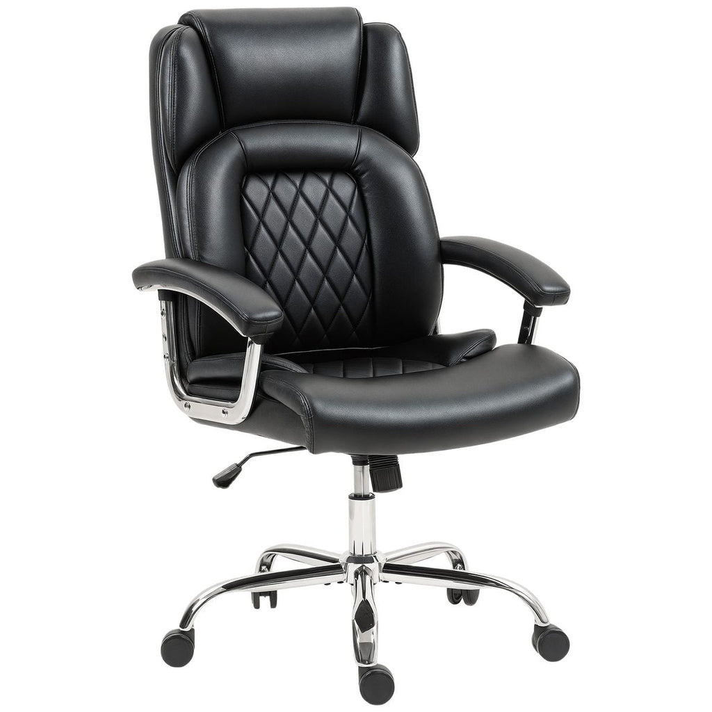 Big and Tall Office Chair 400 lbs, Desk Chair with Spring Cushion, PU Leather, High Back, Swivel Wheels, Black