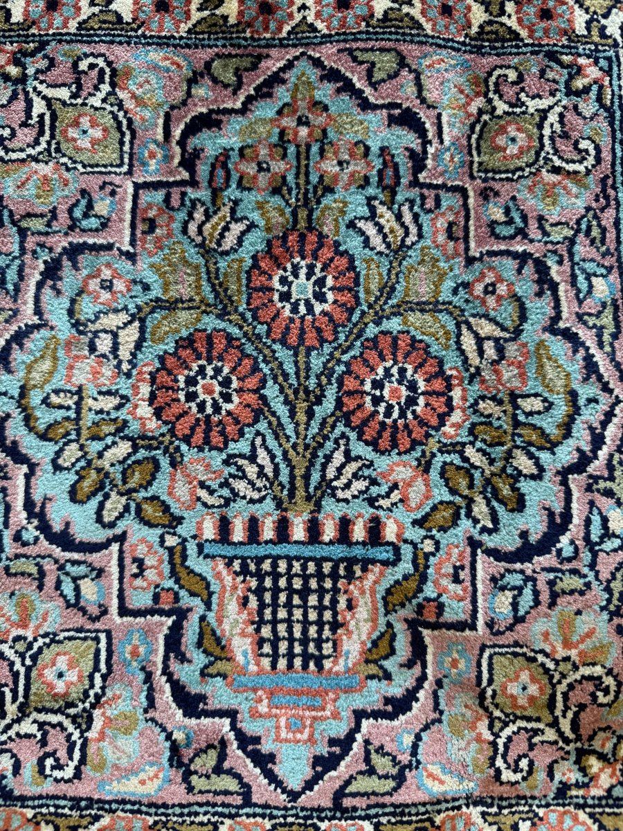 Vintage Indian Kashmir Rug — Rose & Seafoam Garden Panels | 6'0" × 8'11"