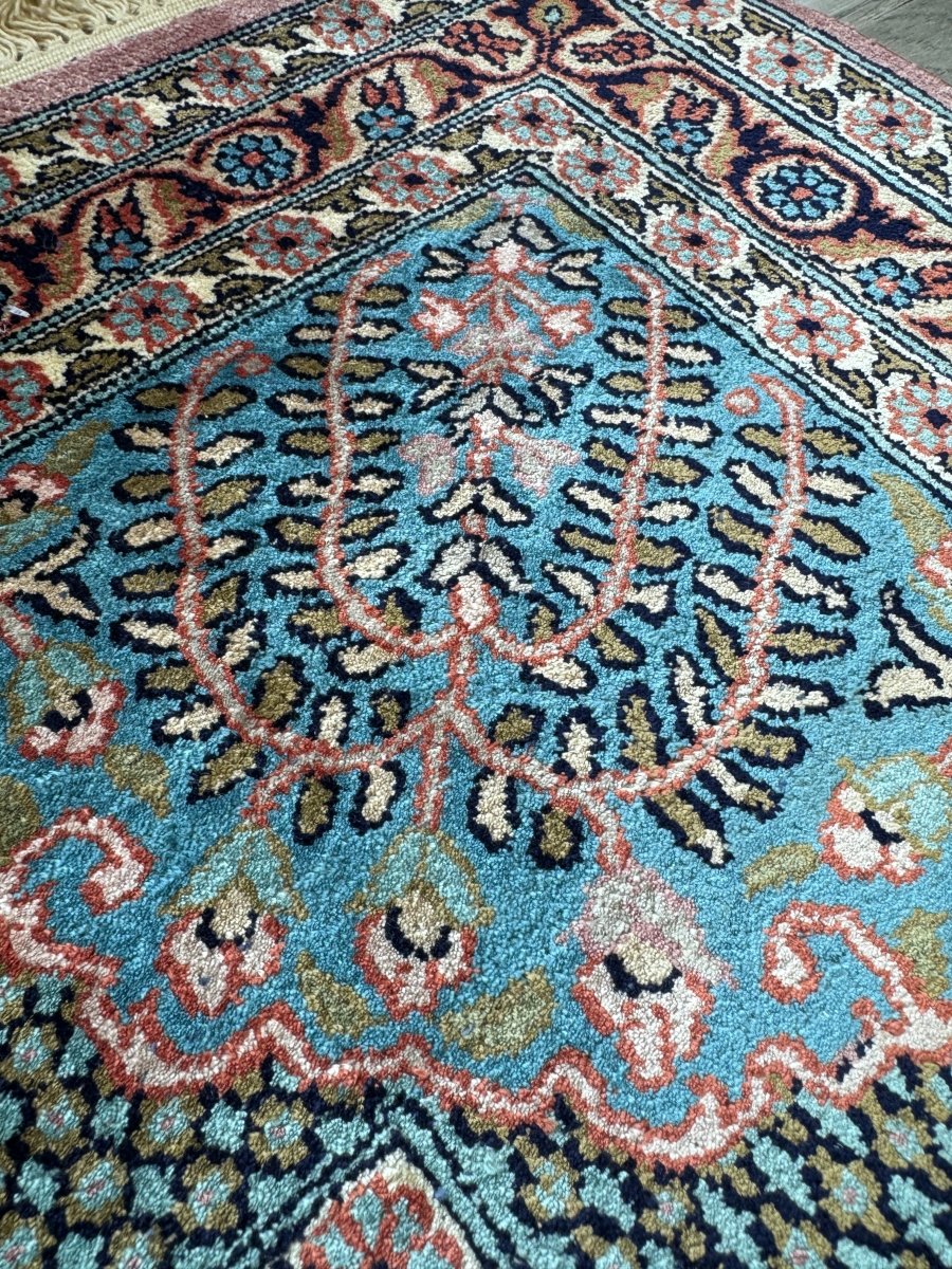 Vintage Indian Kashmir Rug — Rose & Seafoam Garden Panels | 6'0" × 8'11"
