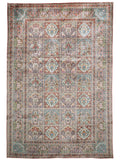 Vintage Indian Kashmir Rug — Rose & Seafoam Garden Panels | 6'0" × 8'11"