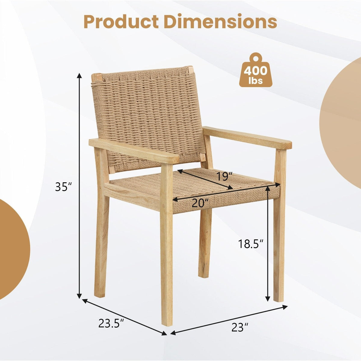 Juego de 2 sillas de madera para interior y exterior - Natural