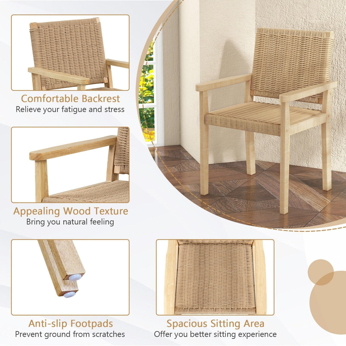 Juego de 2 sillas de madera para interior y exterior - Natural
