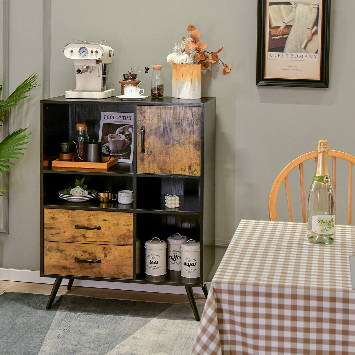 Industrielles Buffet-Sideboard Küchenschrank mit Fächern und Schubladen – Rustikales Braun