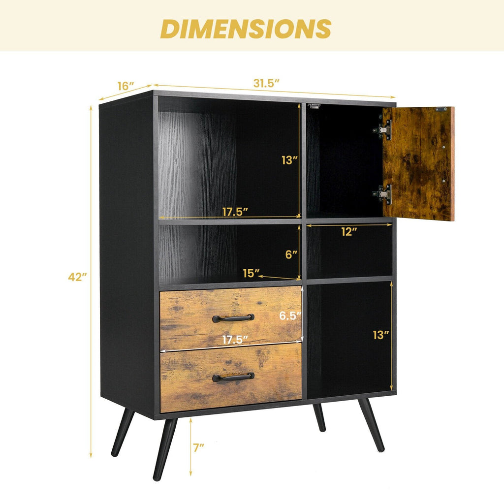 Industrielles Buffet-Sideboard Küchenschrank mit Fächern und Schubladen – Rustikales Braun