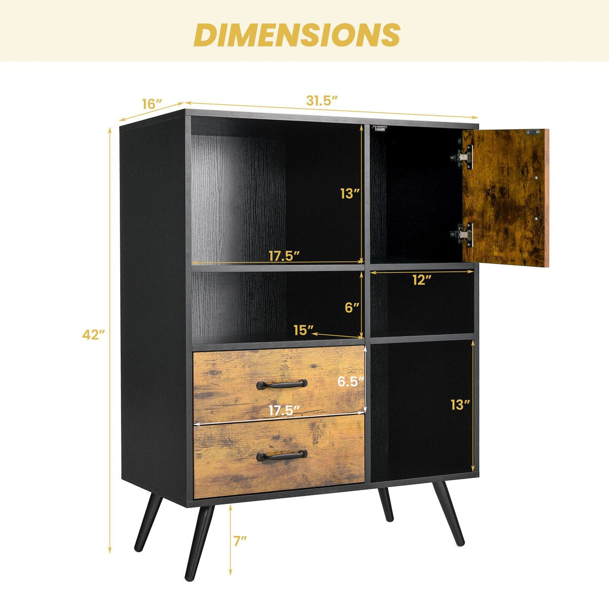 Industrielles Buffet-Sideboard Küchenschrank mit Fächern und Schubladen – Rustikales Braun
