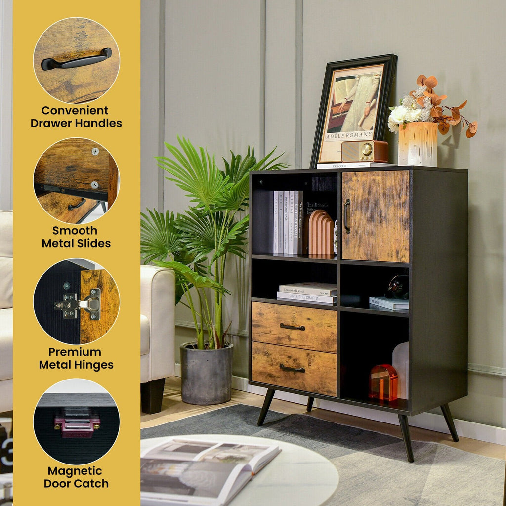 Industrielles Buffet-Sideboard Küchenschrank mit Fächern und Schubladen – Rustikales Braun