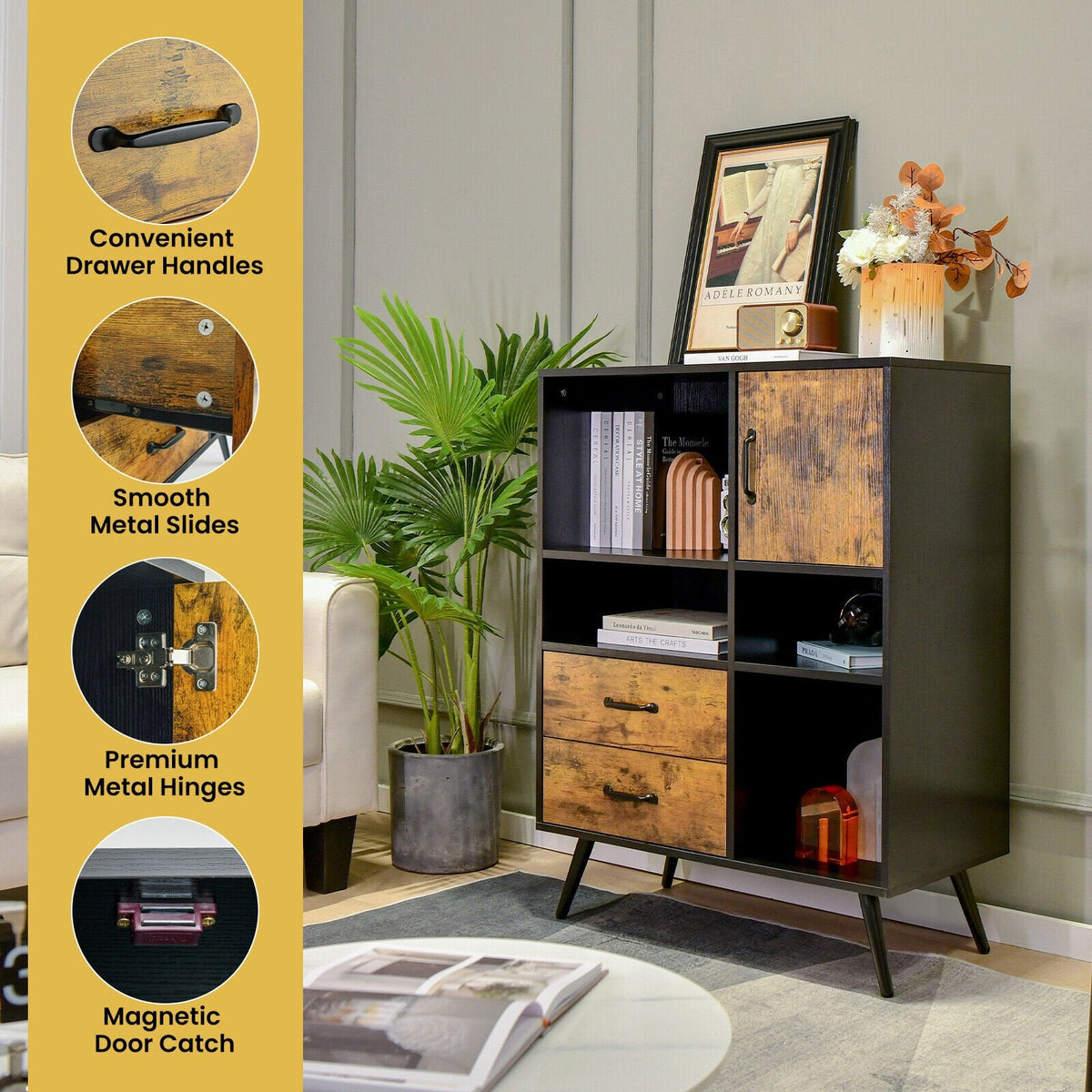Industrielles Buffet-Sideboard Küchenschrank mit Fächern und Schubladen – Rustikales Braun
