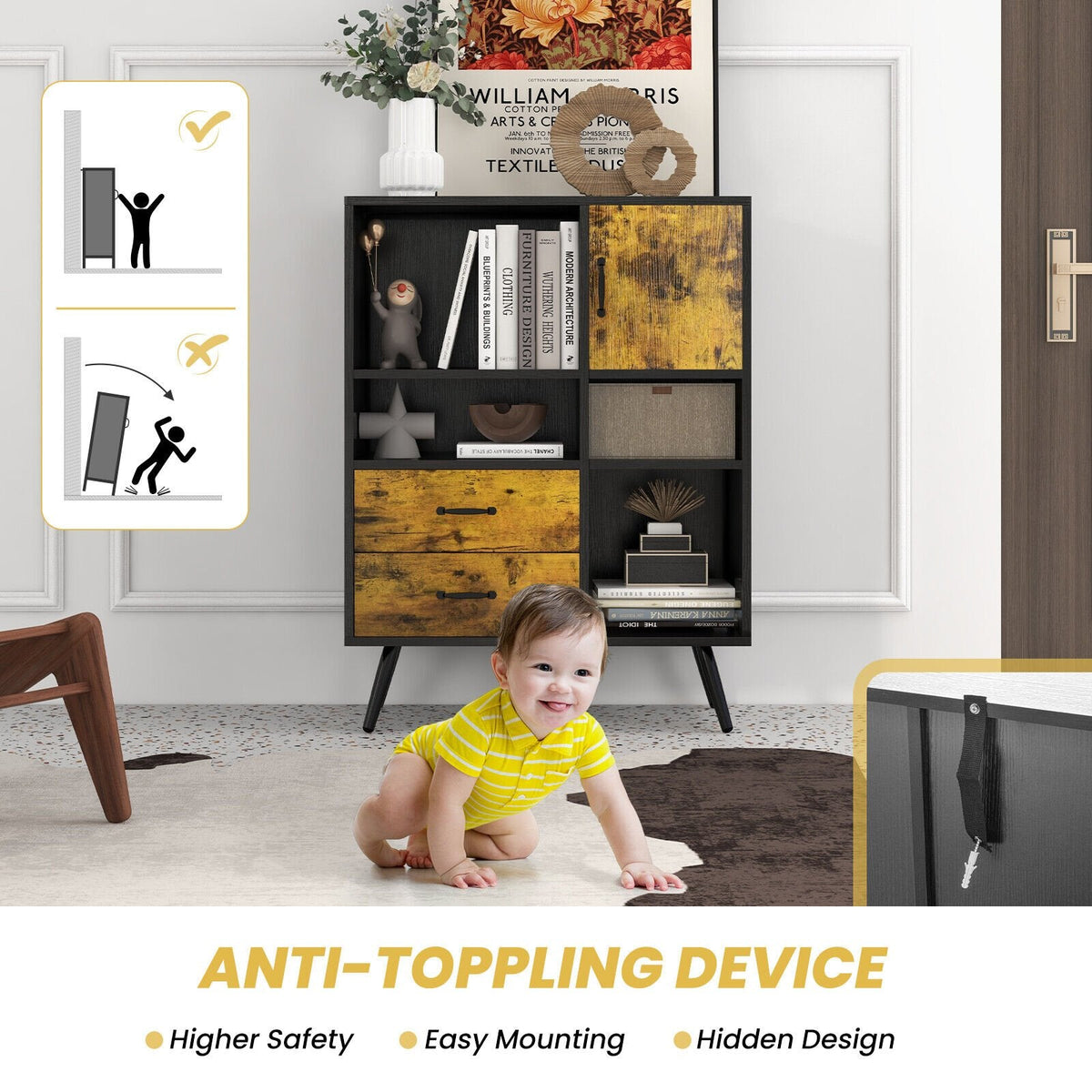 Industrielles Buffet-Sideboard Küchenschrank mit Fächern und Schubladen – Rustikales Braun