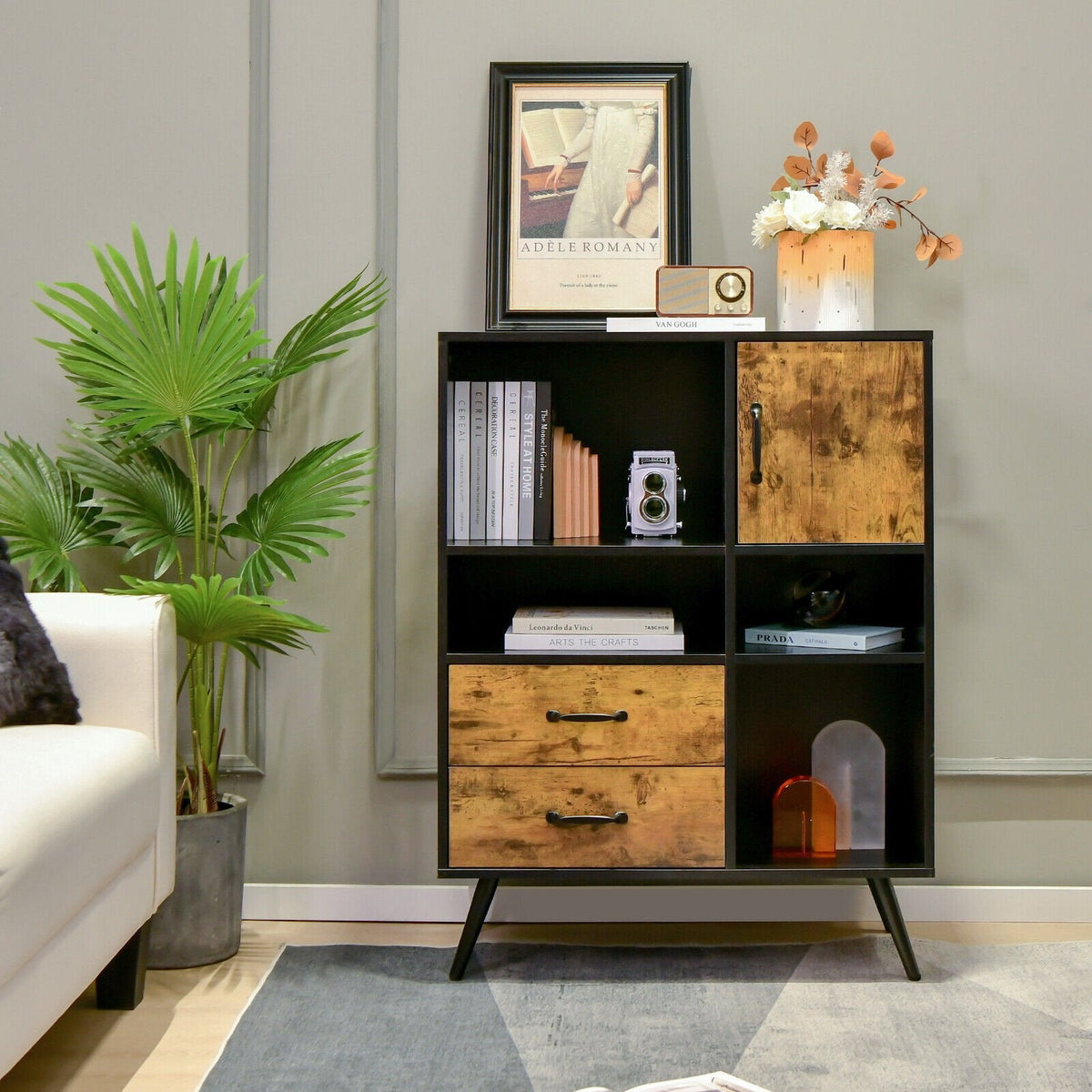 Industrielles Buffet-Sideboard Küchenschrank mit Fächern und Schubladen – Rustikales Braun