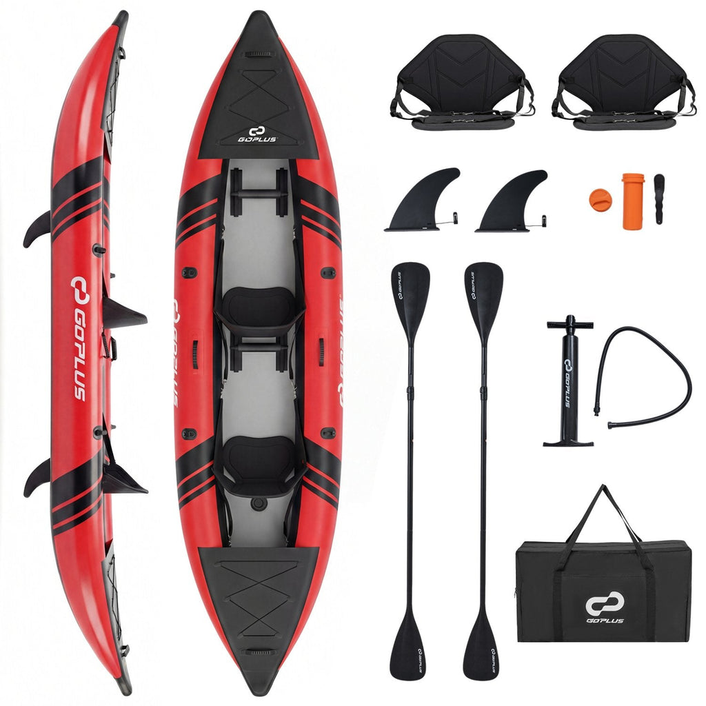Aufblasbares 2-Personen-Kajak-Set mit Aluminiumpaddeln und Reparaturset – Rot