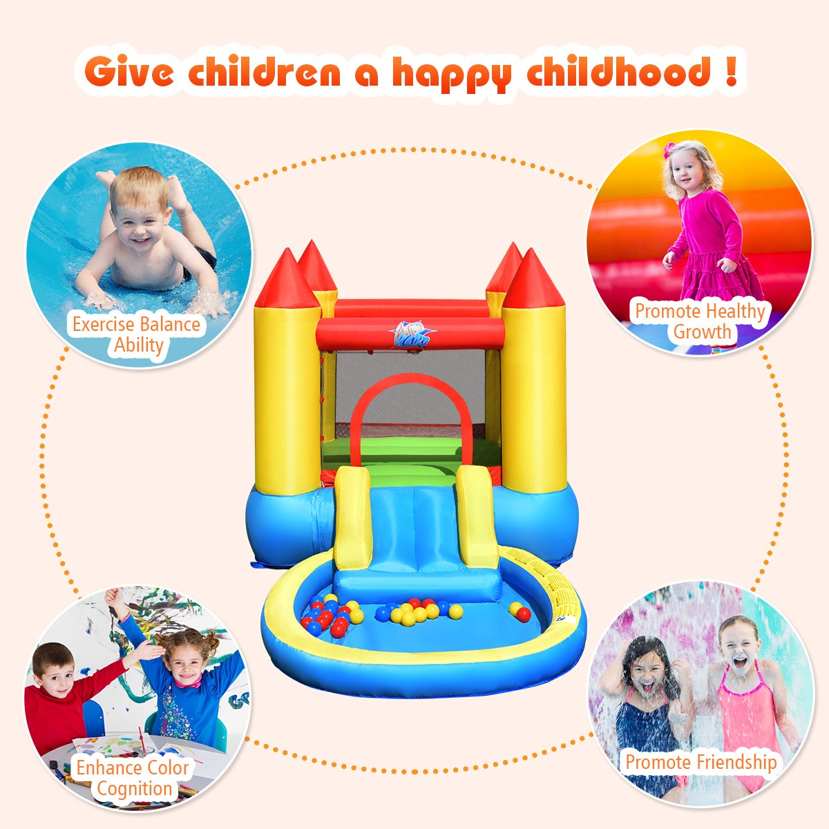 Toboggan Gonflable pour Enfants avec Souffleur de 550 W