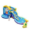 Casa inflable de salto con temática oceánica, tobogán de surf, dos piscinas y soplador de 680W