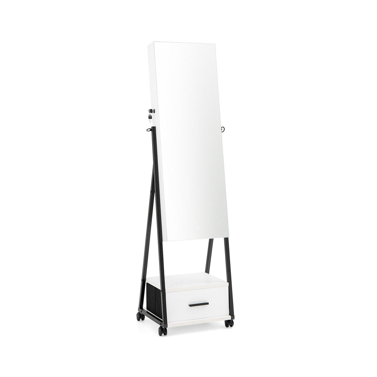 Armoire à bijoux avec miroir pleine longueur - Blanc