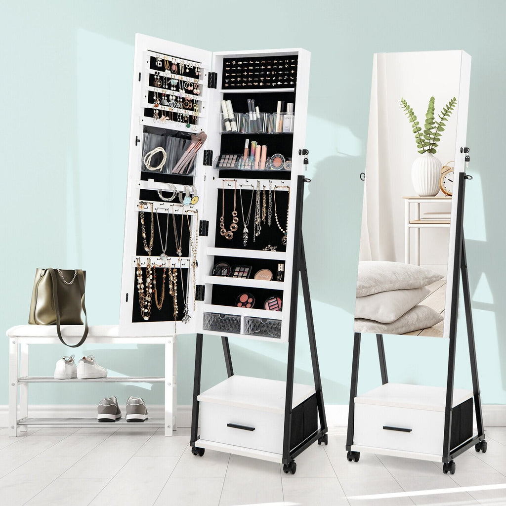 Armoire à bijoux avec miroir pleine longueur - Blanc