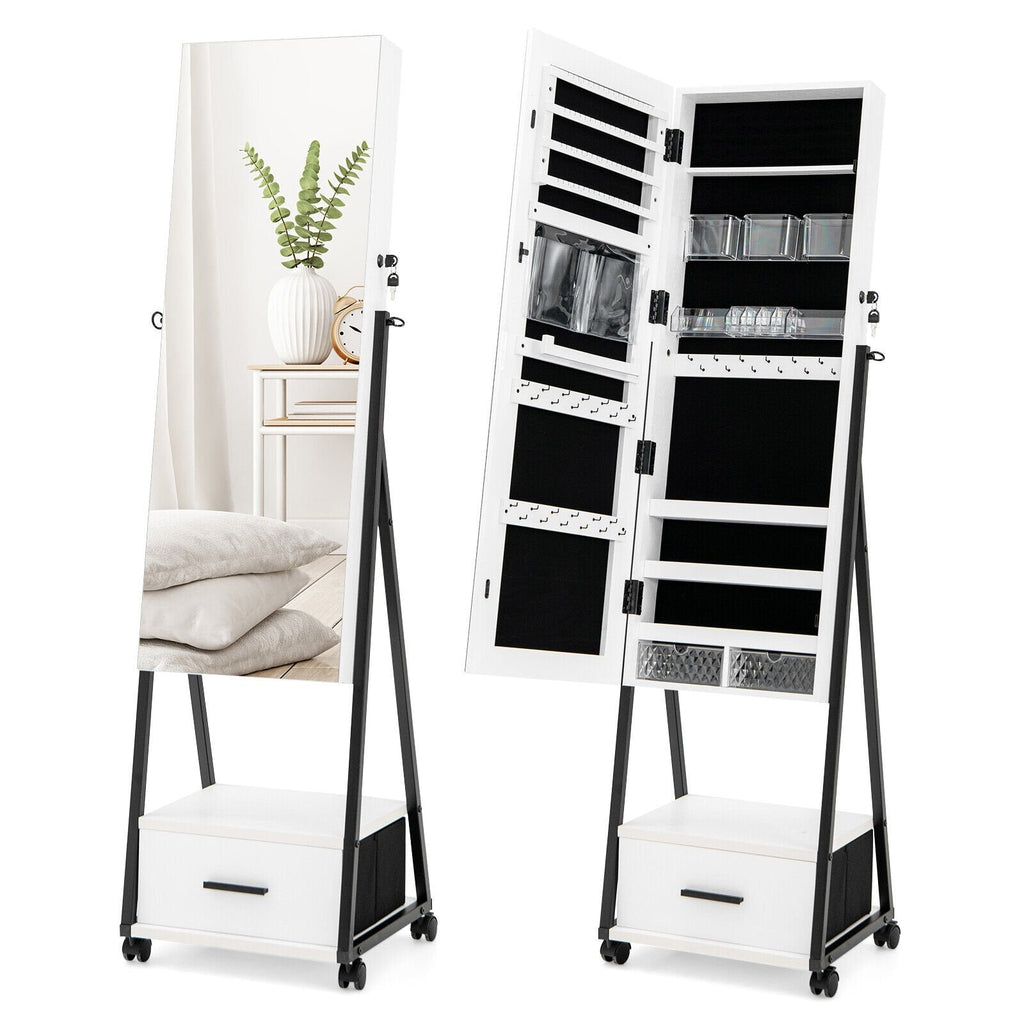 Armoire à bijoux avec miroir pleine longueur - Blanc