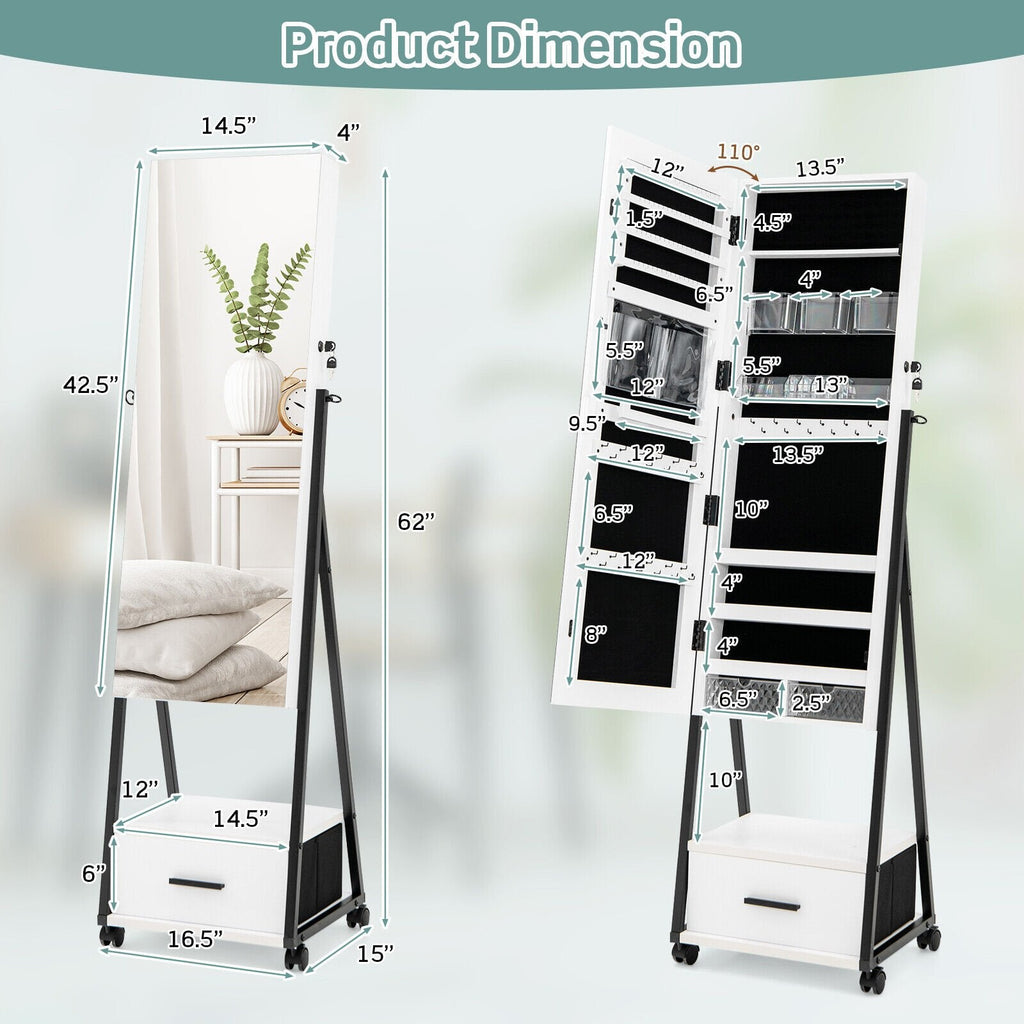 Armoire à bijoux avec miroir pleine longueur - Blanc