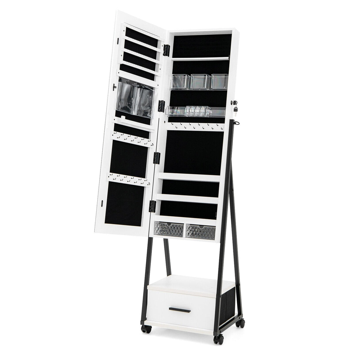 Armoire à bijoux avec miroir pleine longueur - Blanc