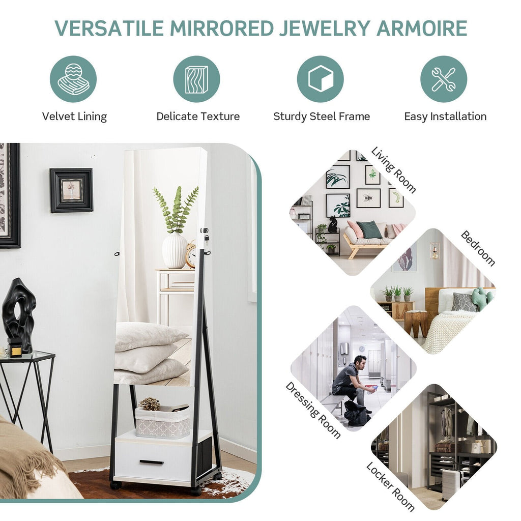 Armoire à bijoux avec miroir pleine longueur - Blanc