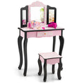 Juego de tocador infantil con espejo triple y estampado de leopardo - Rosa