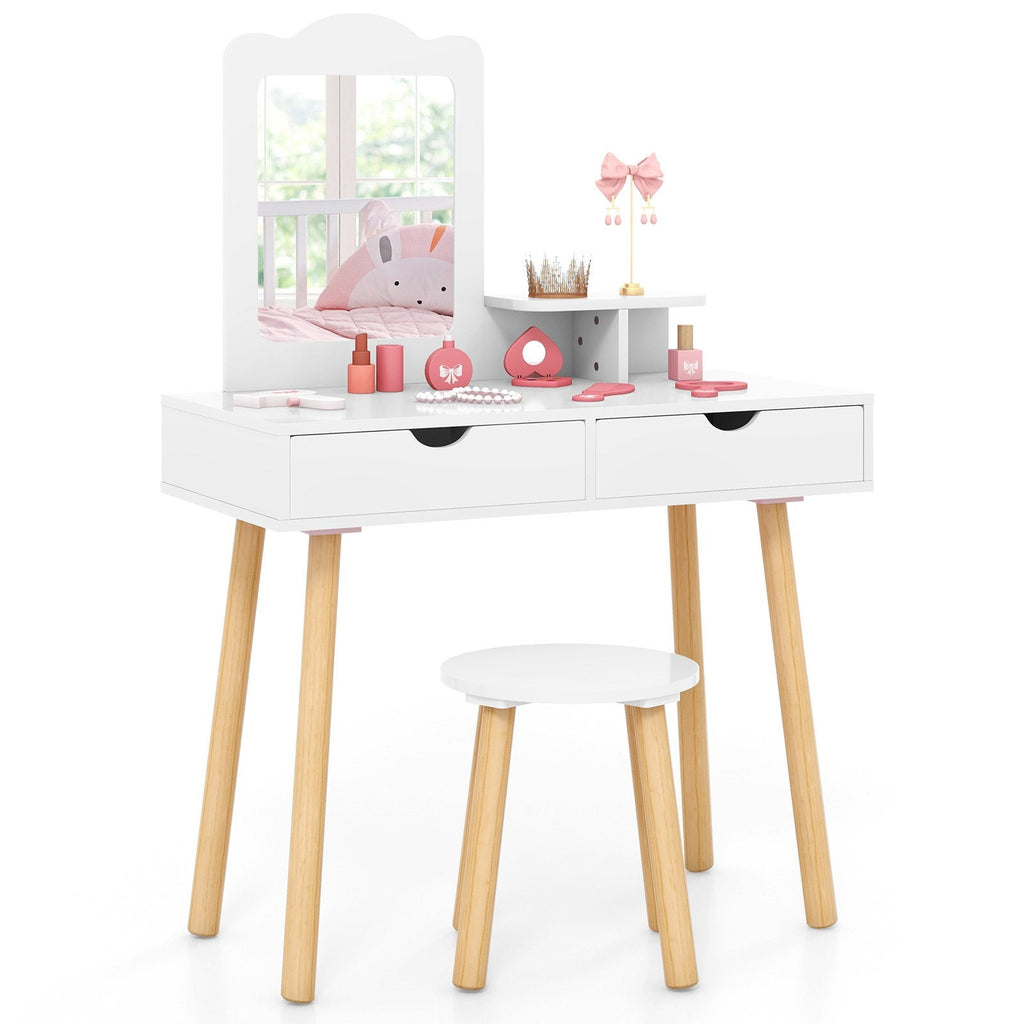 Coiffeuse pour enfants avec miroir et 2 grands tiroirs de rangement – Blanche