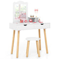 Coiffeuse pour enfants avec miroir et 2 grands tiroirs de rangement – Blanche