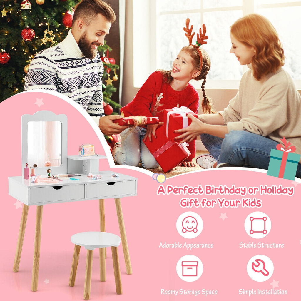 Coiffeuse pour enfants avec miroir et 2 grands tiroirs de rangement – Blanche
