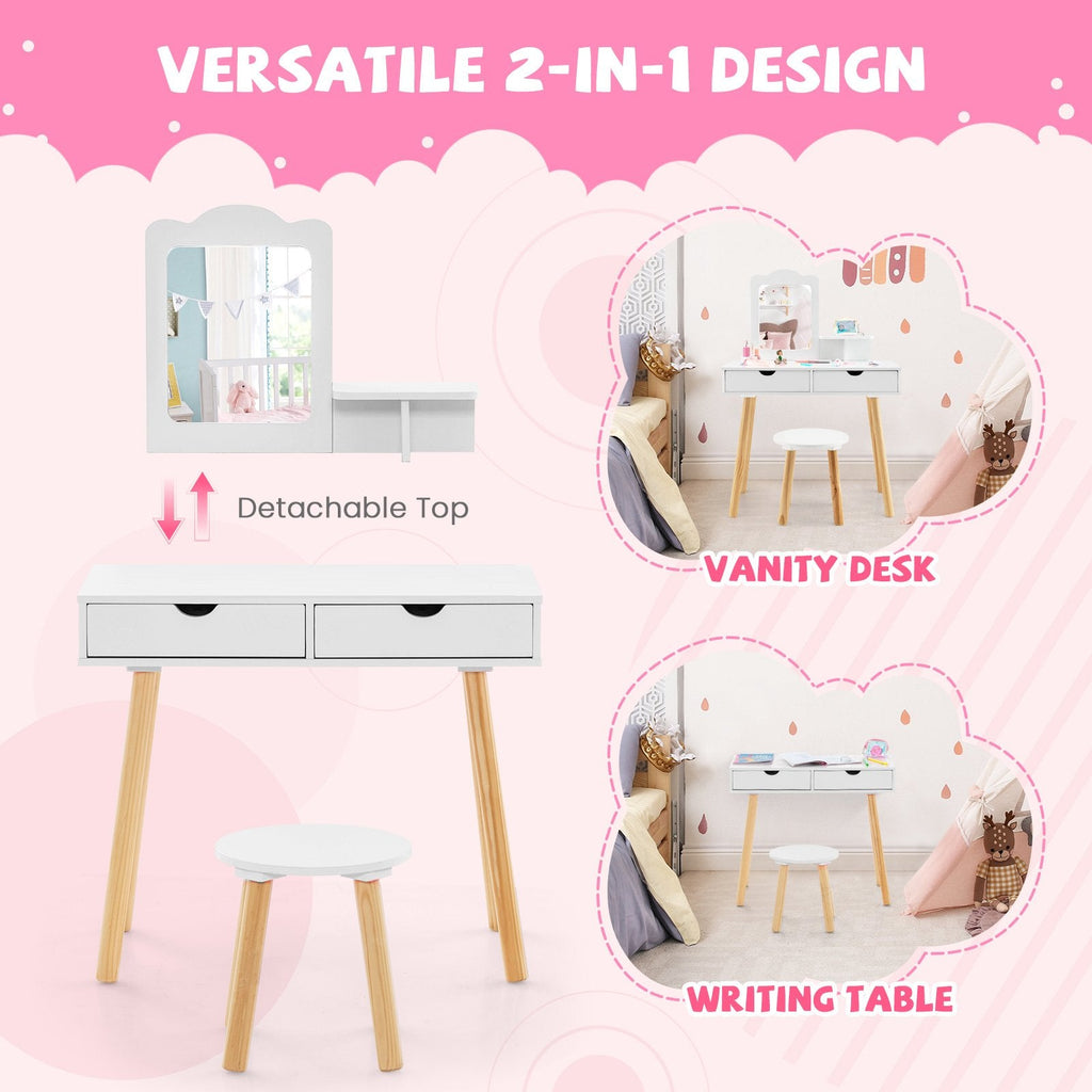 Coiffeuse pour enfants avec miroir et 2 grands tiroirs de rangement – Blanche