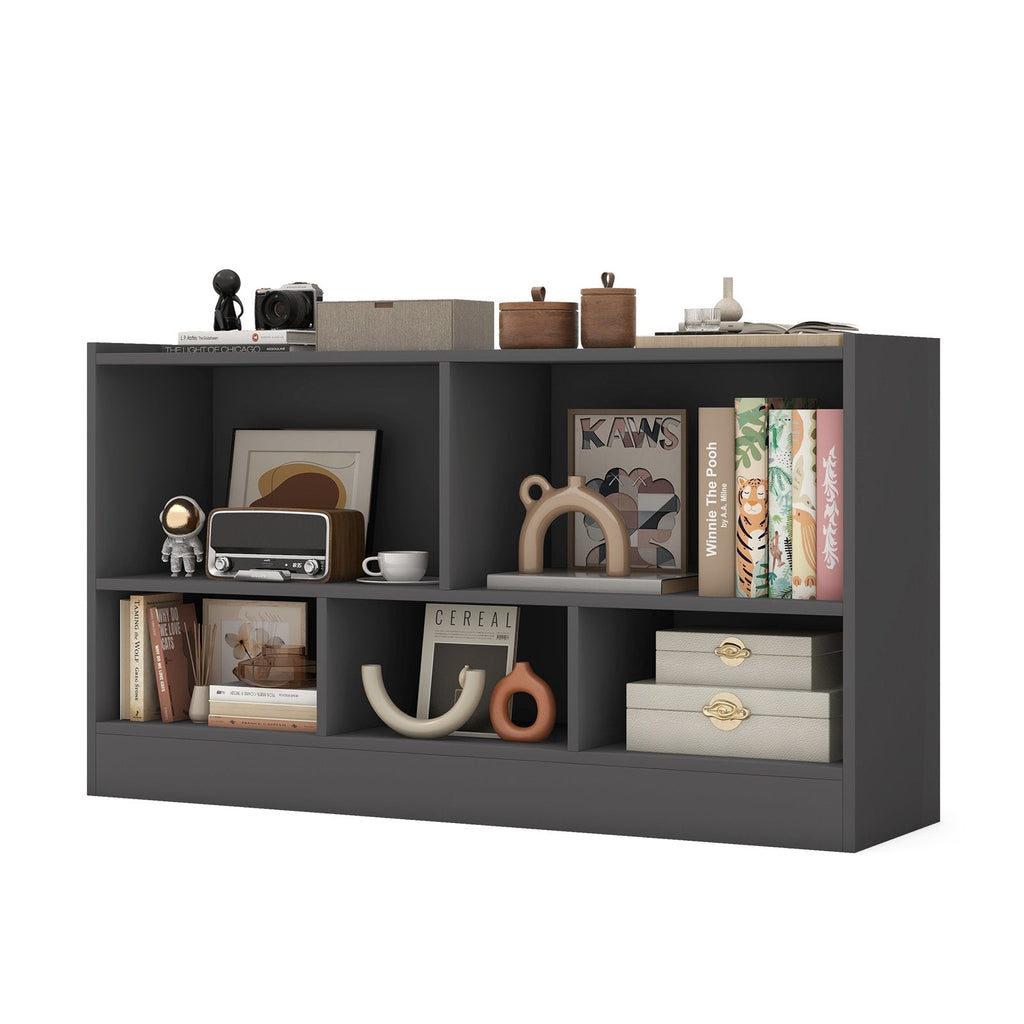 Bibliothèque pour enfants à 2 étagères, meuble de rangement de jouets en bois à 5 compartiments – Gris