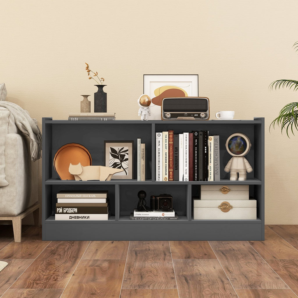 Bibliothèque pour enfants à 2 étagères, meuble de rangement de jouets en bois à 5 compartiments – Gris