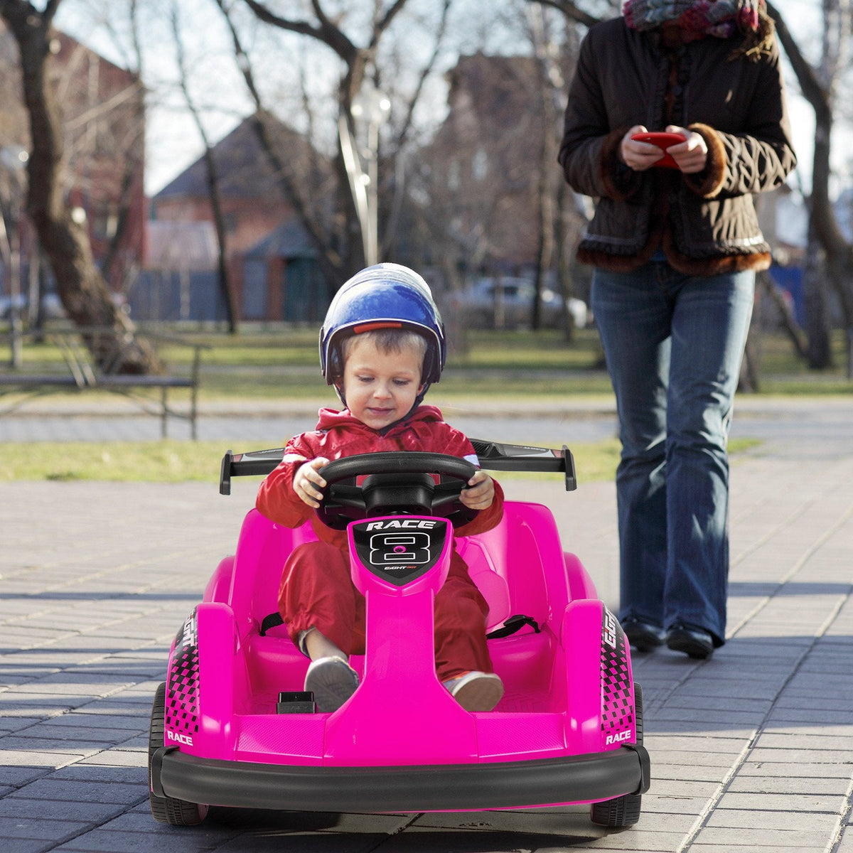 6V Kinder-Elektroauto mit 13,5-Zoll-Sitz mit Gurt und USB-Musikpanel, Pink