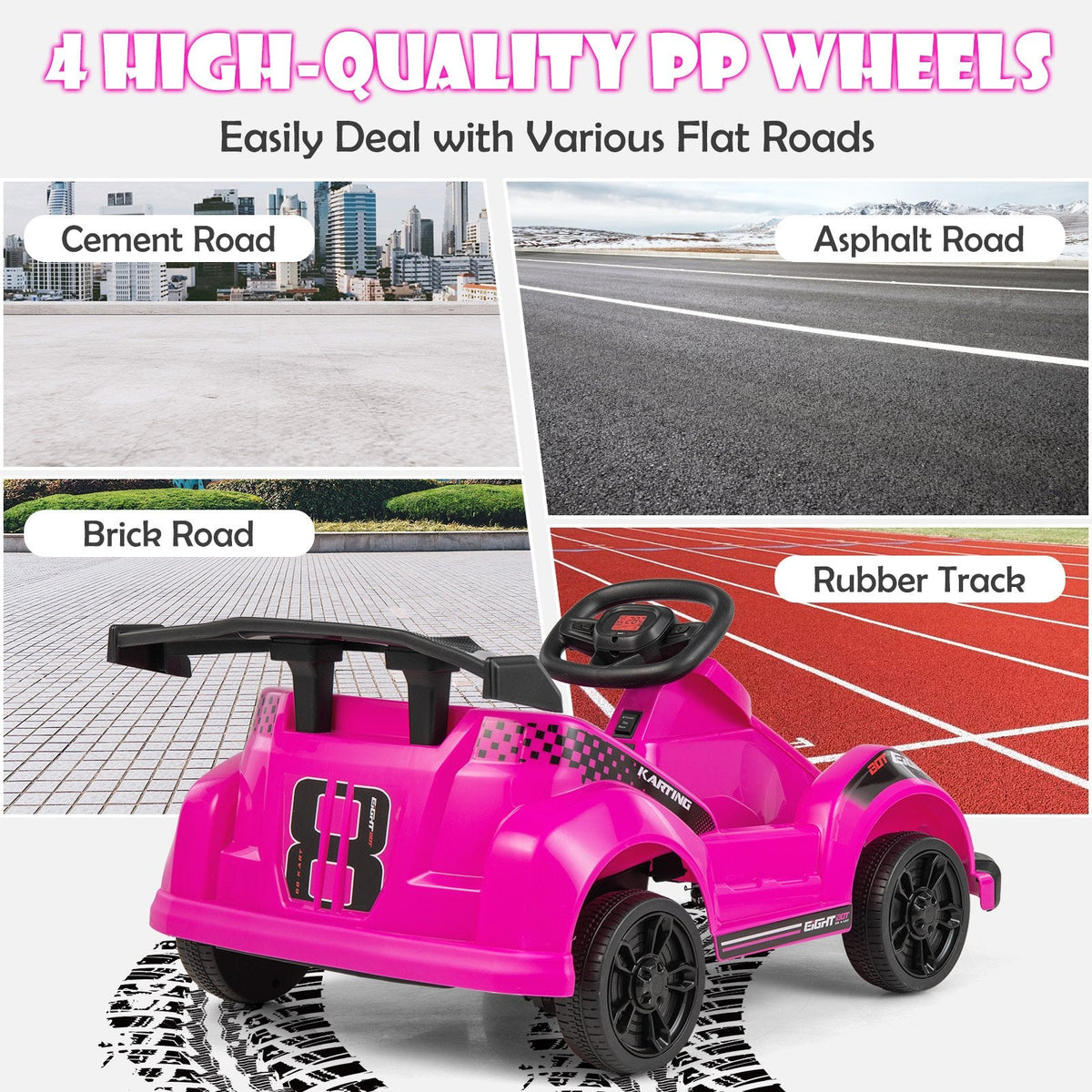6V Kinder-Elektroauto mit 13,5-Zoll-Sitz mit Gurt und USB-Musikpanel, Pink