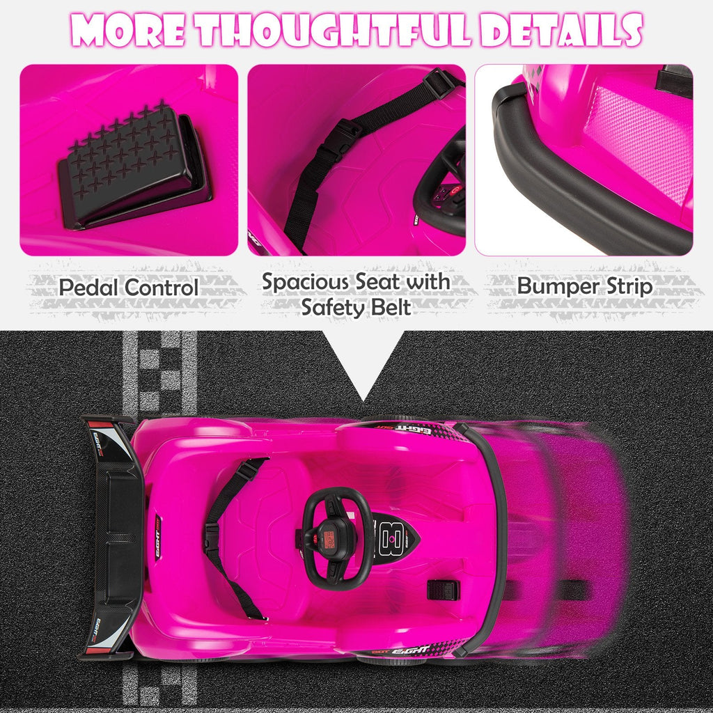 6V Kinder-Elektroauto mit 13,5-Zoll-Sitz mit Gurt und USB-Musikpanel, Pink