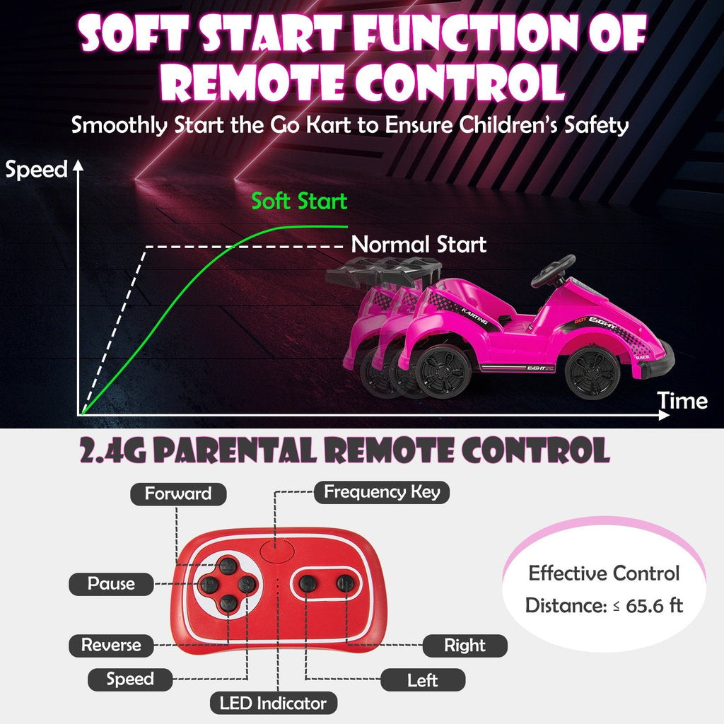 6V Kinder-Elektroauto mit 13,5-Zoll-Sitz mit Gurt und USB-Musikpanel, Pink